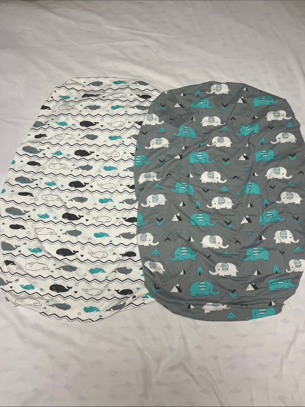 Pack and Play Unisex Elephant & Whale Fitted Crib Sheets - Gray & White